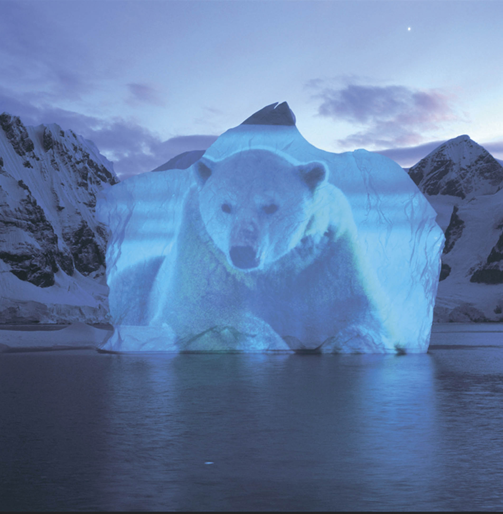 Antarctica_Iceberg with Polarbear_UN Year of Water 2003_Light Art by Gerry Hofstetter